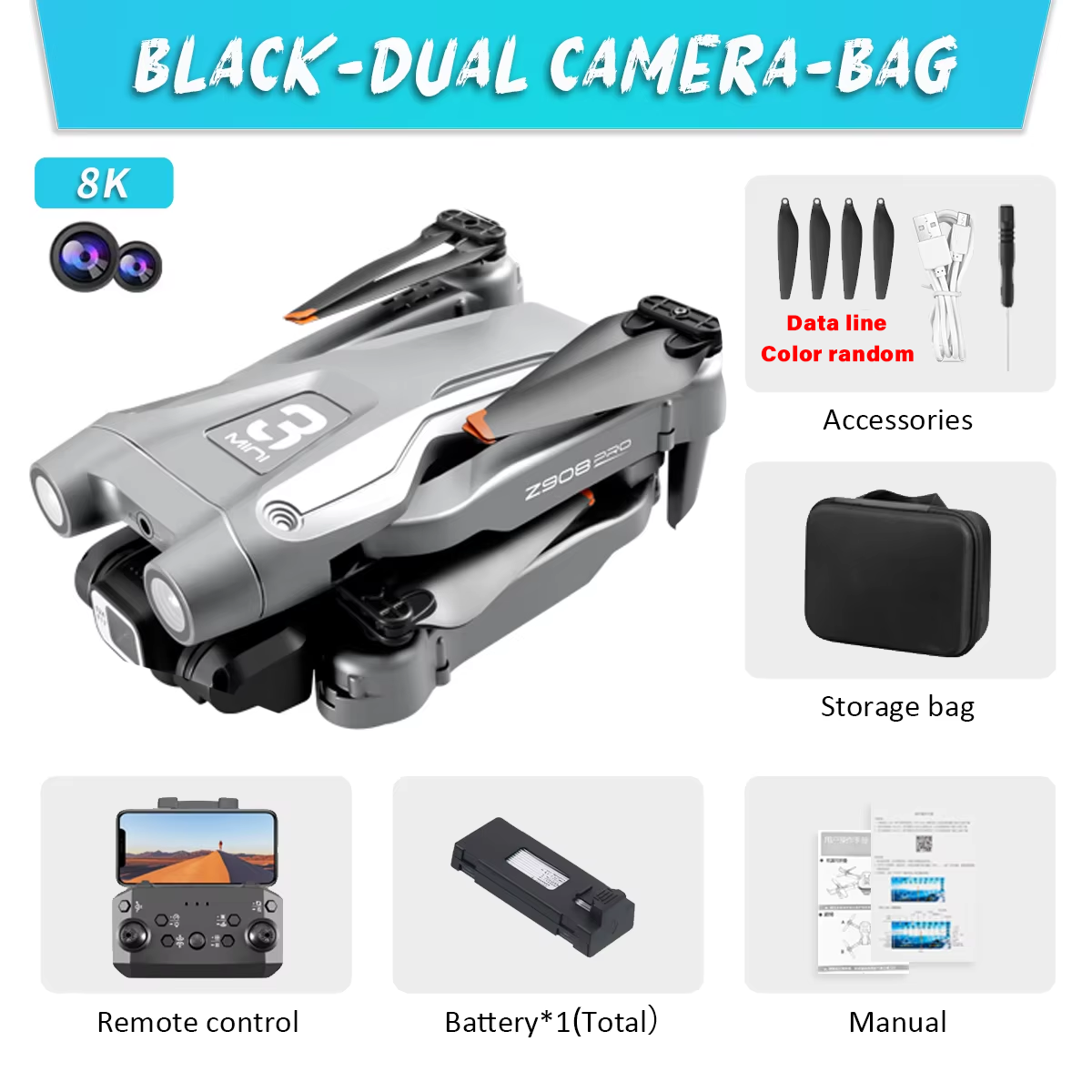 KBDFA Z908 Pro Max Drone Professional Brushless Motor 8K GPS Dual HD Aerial Photography FPV Obstacle Avoidance Quadrotor