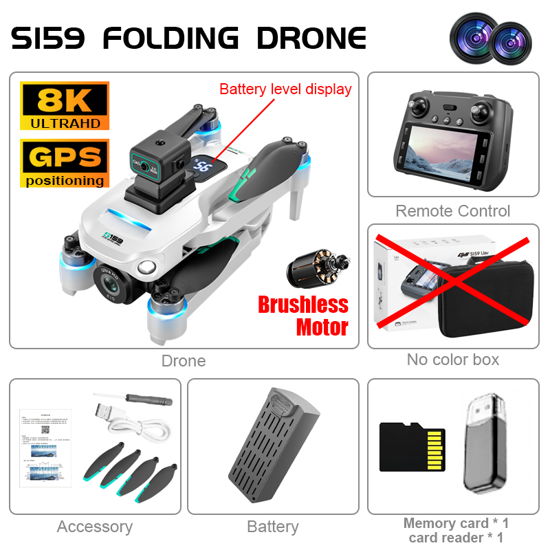 Professional S159 GPS Drone 8K HD Dual Camera With Screen 5G WIFI 360°Obstacle Avoidance Brushless Foldable Quadcopter Dron Toy