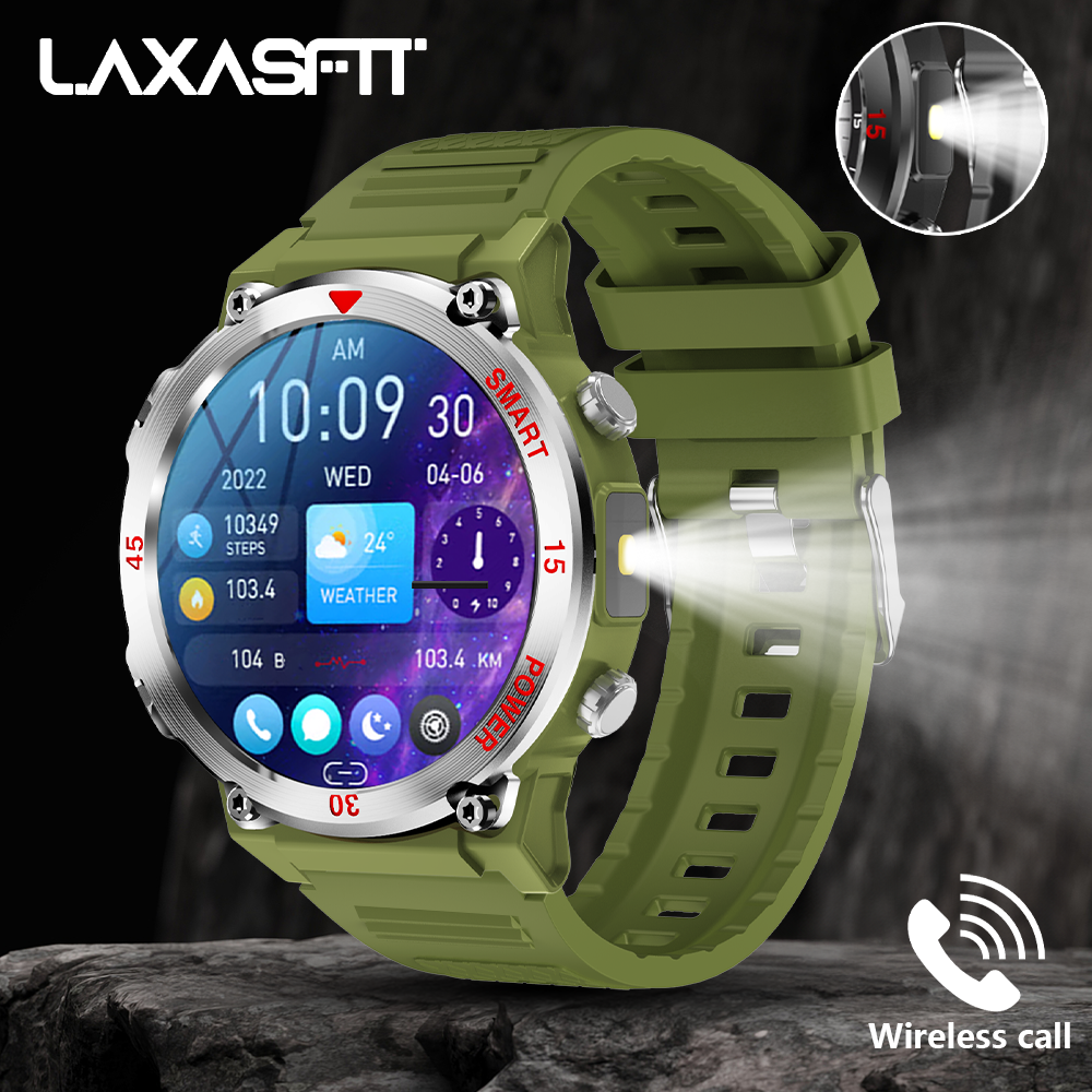 LAXASFIT 2025 New Outdoor Smart Watch LED Flashlight Men's Bluetooth Calling Sports Fitness Tracking Smart Watch For Xiaomi