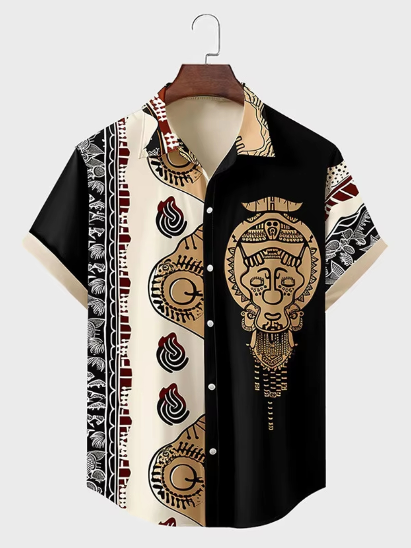 Vintage African Style Men's Shirts Ethnic Tribal Short Sleeve Shirts Tops Fashion Casual Vacation Button Down Blouse 2025 New