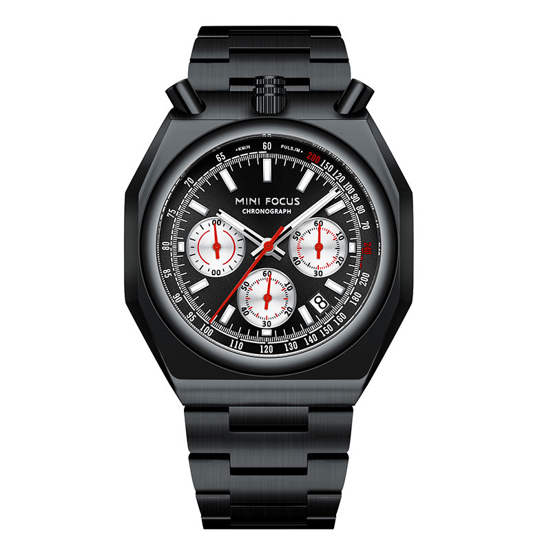 MINI FOCUS Chronograph Quartz Watch for Men Fashion Waterproof Luminous Wristwatch with Calendar Stainless Steel Strap 0601