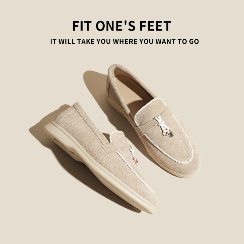 New Fleece Lined Genuine Leather Slip-On Loafers Flat Bottom Casual Shoes Men's Comfortable Soft Sole round Toe Flat Heel