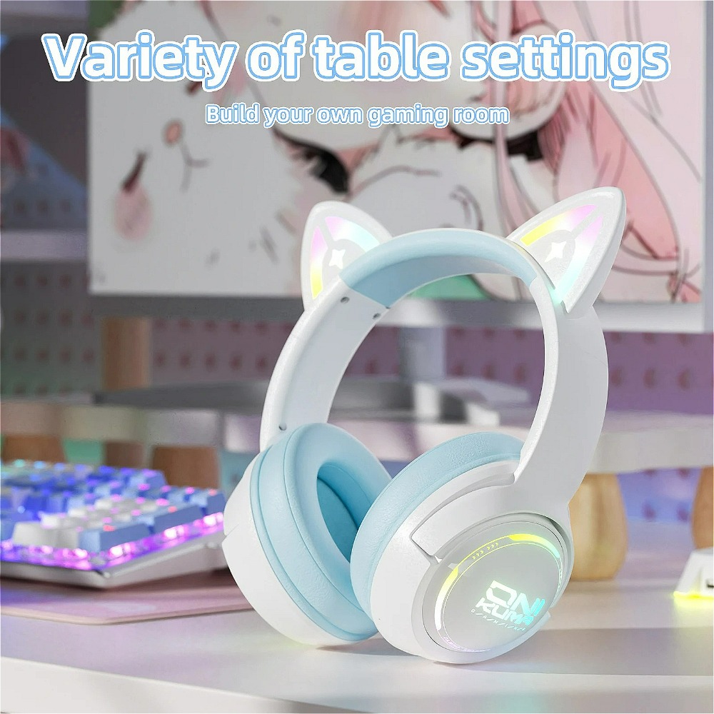 NEW ONIKUMA Headset Gaming Wireless Headphones Bluetooth RGB Lighting Original Cat's Ears Wired Earphones for Pc Mac GT838