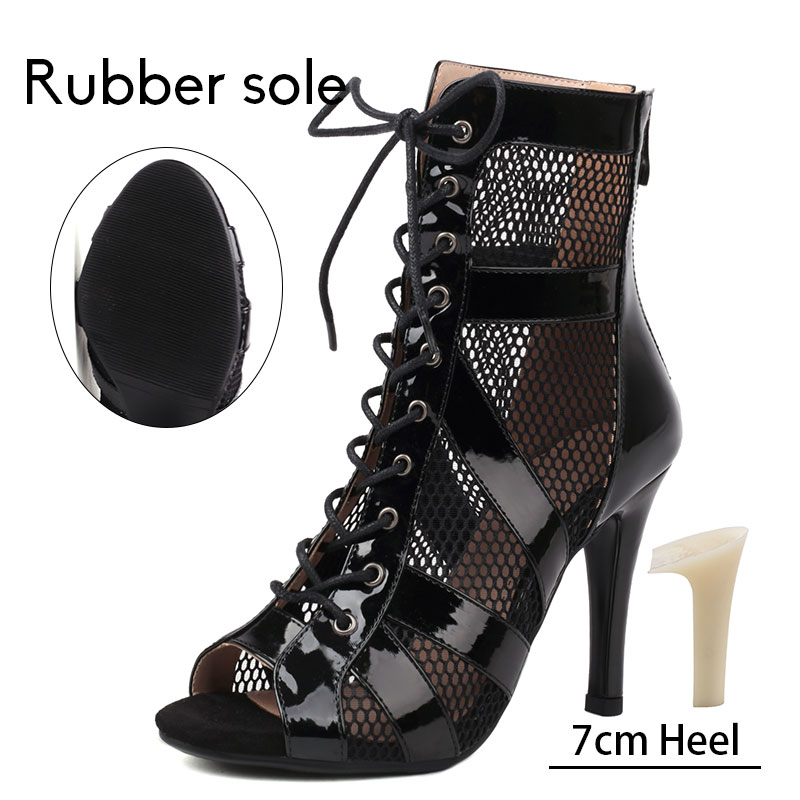 Women Latin Dance Shoes Black Boots High-Top High Heels Salsa Sandals Mesh Tango Boots Ladies Woman Party Ballroom Dance Shoes