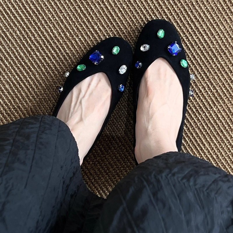 Luxury Colorful Gemstone Flats Women Comfortable Round Toe Shallow Suede Loafers for Ladies Elegant Brand Designer Casual Shoes