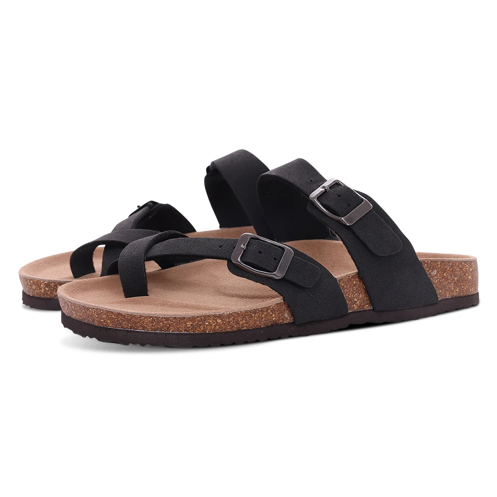 Eyriphy Summer Fashion Flat Slide with Arch Support Unisex Cork Sole Sandals Men and Women's Double Buckle PVC Material Slippers