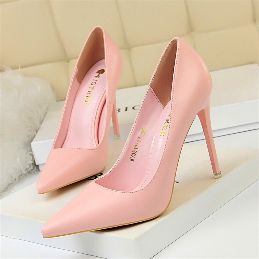 Soft Leather Concise High Heels 7.5/10.5cm Shoes Fashion Women Pumps Pointed Toe Slip On Candy Colors Office Woman Wedding Shoes