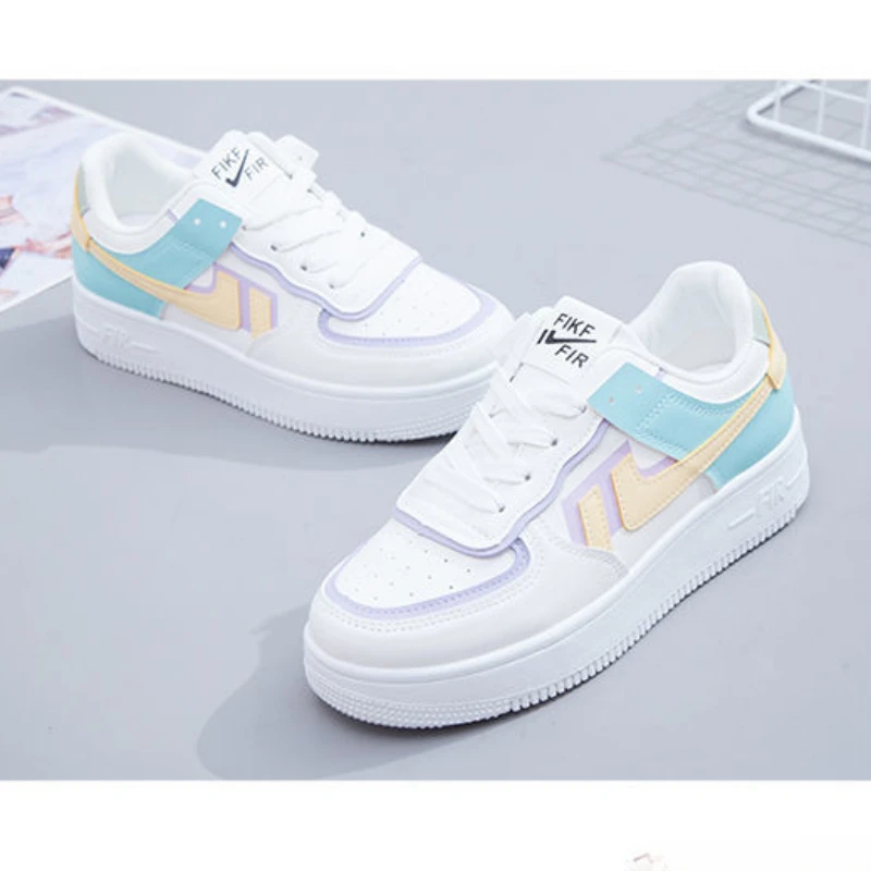 Fashionable Lace-up Flat Casual Shoes Comfortable Thick-soled Running Sneakers Round-toe Breathable/Wear-resistant Running Shoes