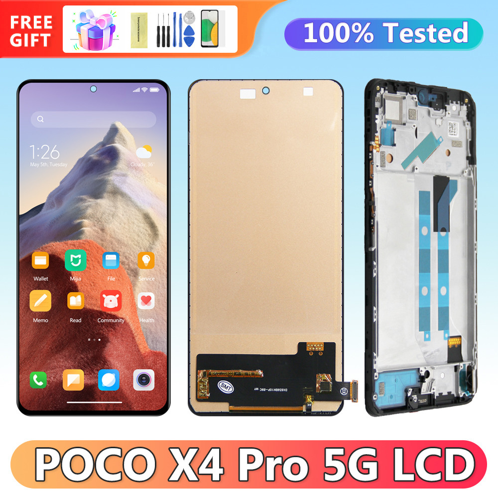 Display Screen for Xiaomi Poco X4 Pro 5G Lcd Display Digital Touch Screen with Frame for Poco X4 Pro 5G 2201116PG Replacement