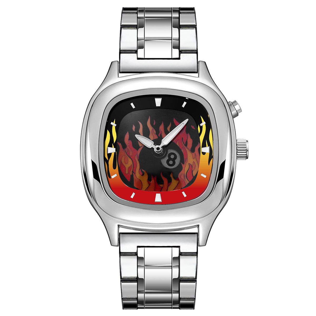 Retro Millennium Watch for Men with Dynamic Flame Dial Unique Creative Quartz Wristwatch with Stainless Steel Strap Square Case