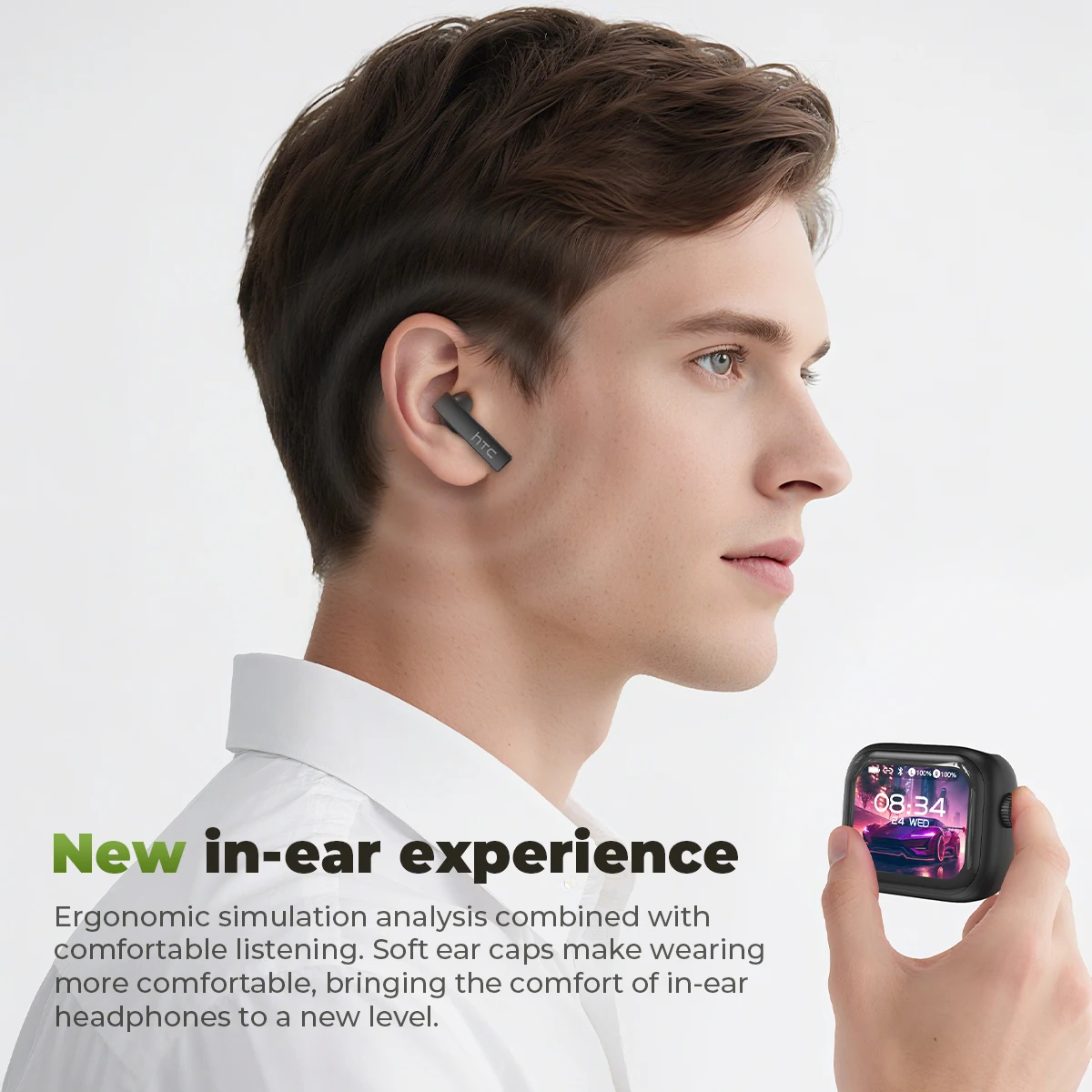 【Custom Wallpaper】HTC NE40 Earphones Bluetooth V6 TWS Sports AI Translator Earbud Noise Reduction Wireless Headphones With Mic