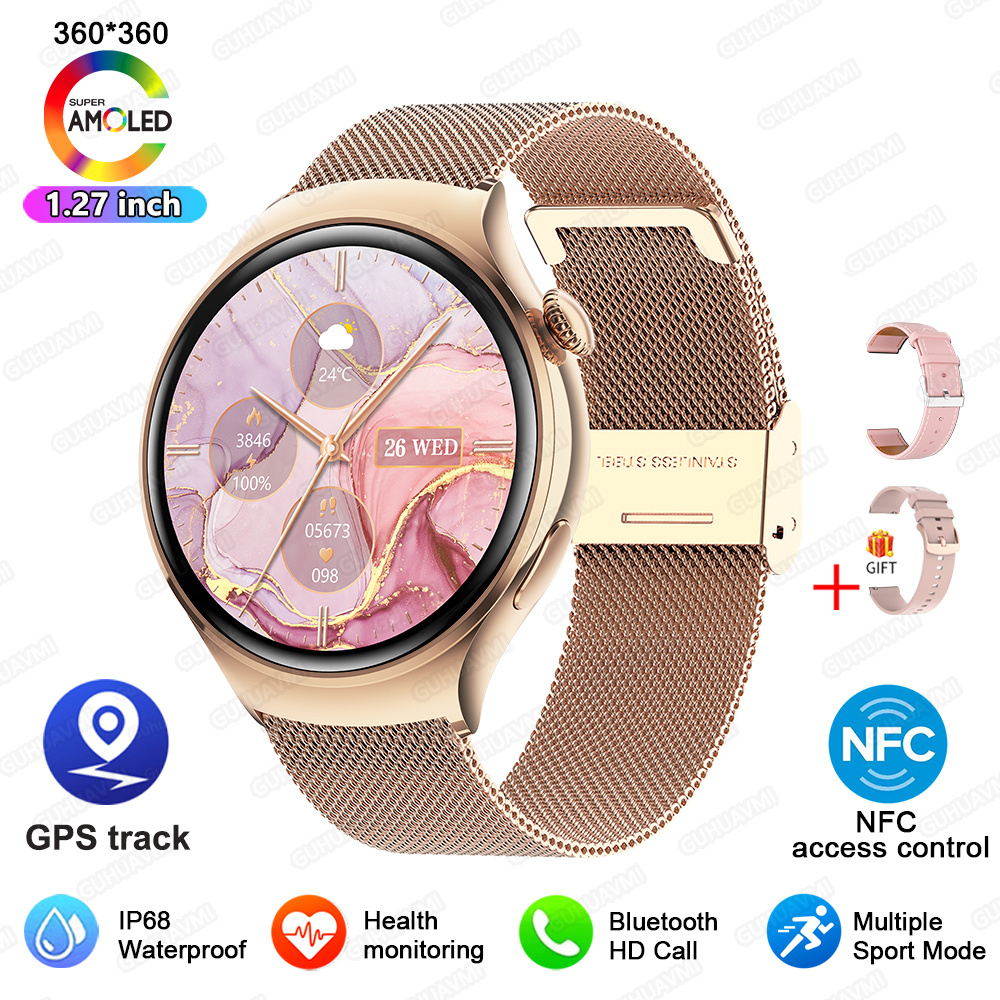 2025 New Lady Fashion Smart Watch women AMOLED HD Screen GPS Heart Rate Bluetooth Call Waterproof Outdoor SmartWatch For Xiaomi