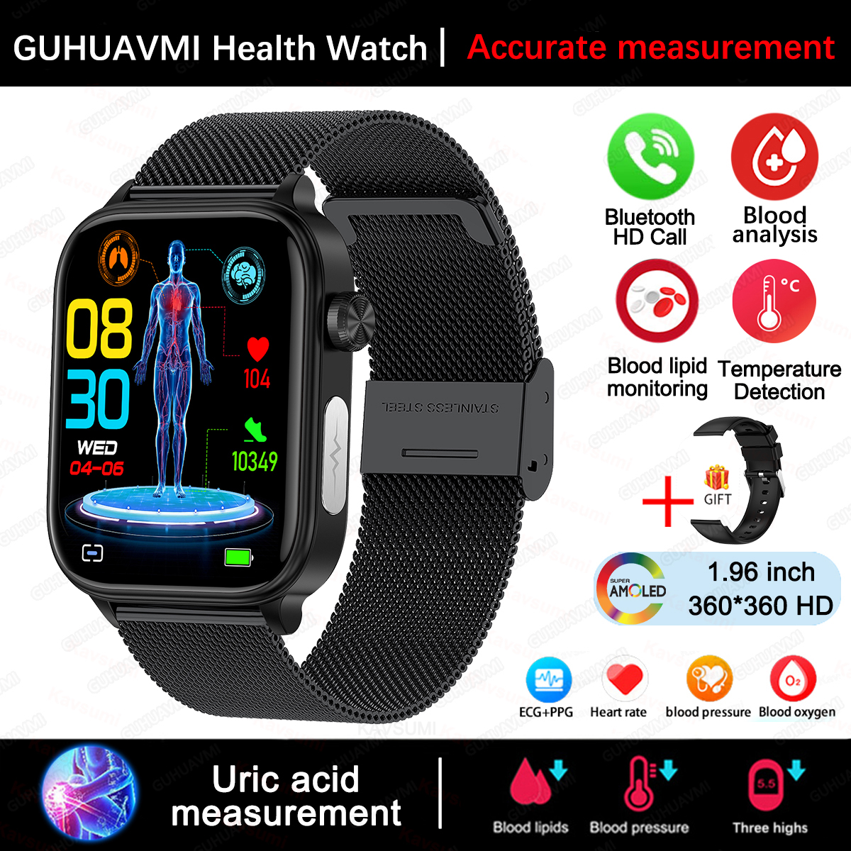 2025 New For XIAOMI ECG+PPG Blood Fat Uric Acid Health Smartwatch Men Women Heart Rate Blood Pressure Bluetooth Call Smart Watch