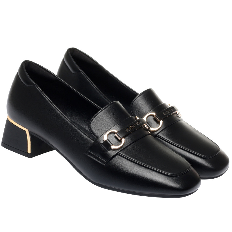 Women Pumps Fashion Classic Soft Leather Thick High Heels Shoes Square Toe White Black Wedding Dress Shoes Elegant Comfortable