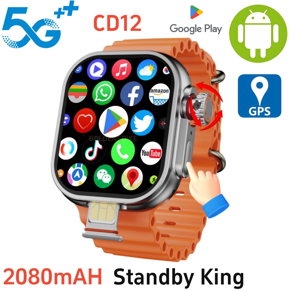 CD12 Smartwatch Touch Encoder 2.26-inch Amoled Smart Watch With 180° Rotary Camera  2080Mah Battery GPS WIFI Global Call Compass