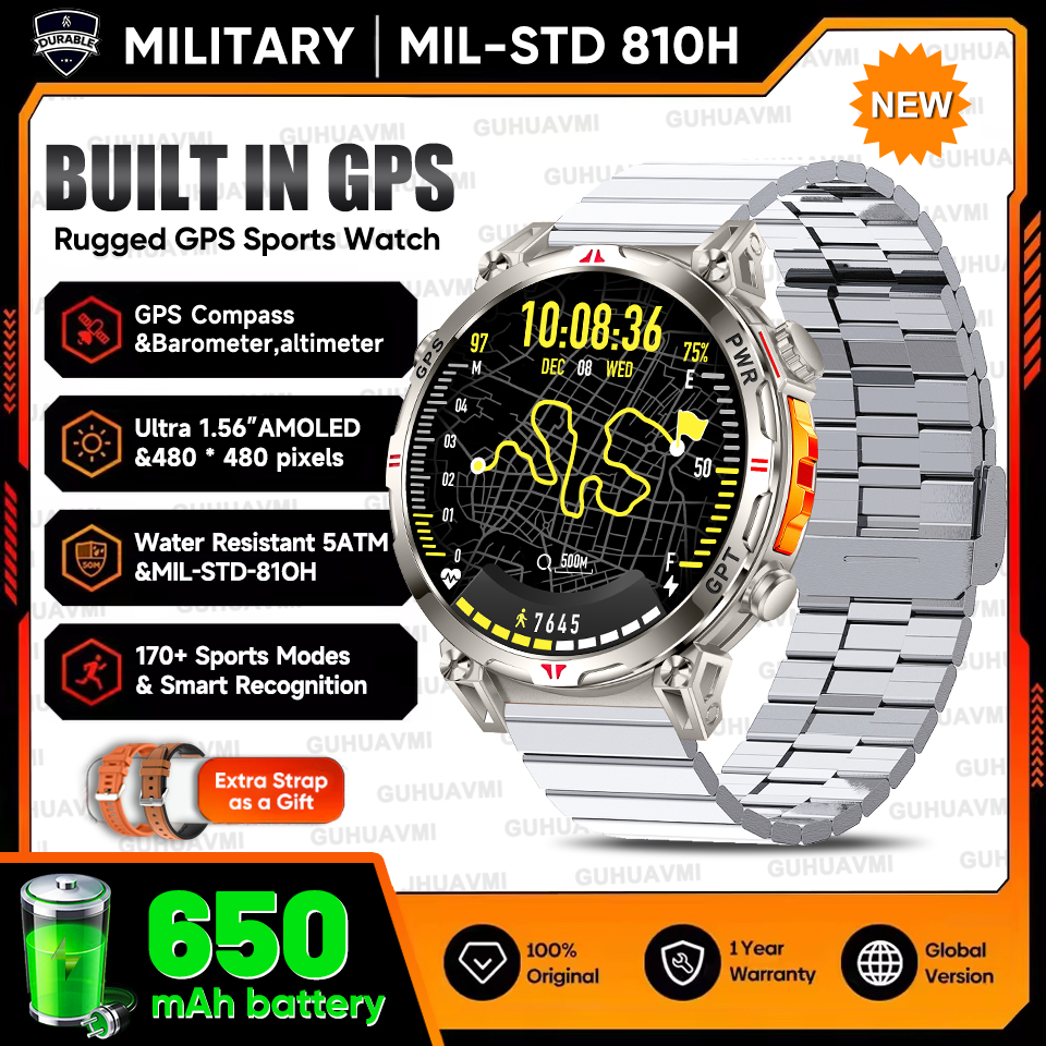 2025 New Military T-Rex3 GPS Smart Watch 5ATM Waterproof 650mAh Battery Heart Rate Compass AI GPT Sports tracker Smartwatch Men