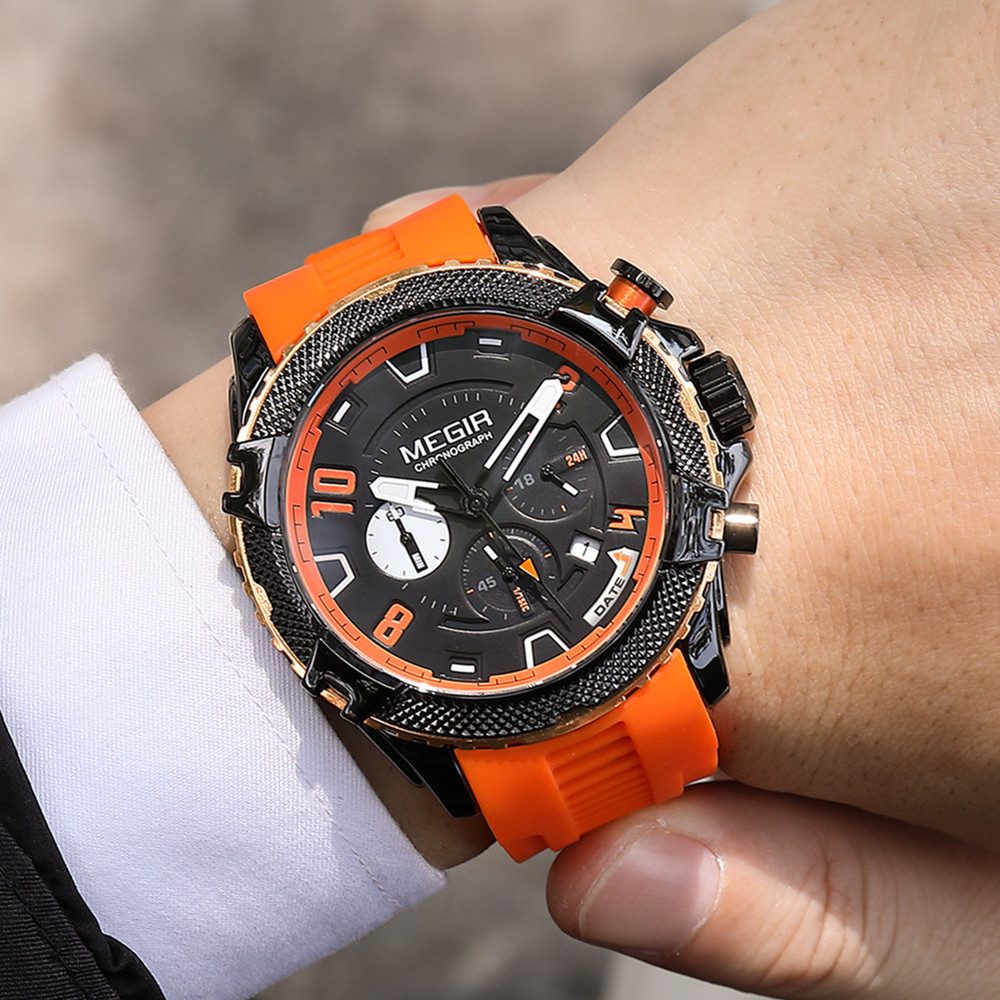 MEGIR Men's Watches Fashion Sport Chronograph Waterproof Calendar Military Quartz Wristwatch Clock 24-hour Reloj Hombre 2200