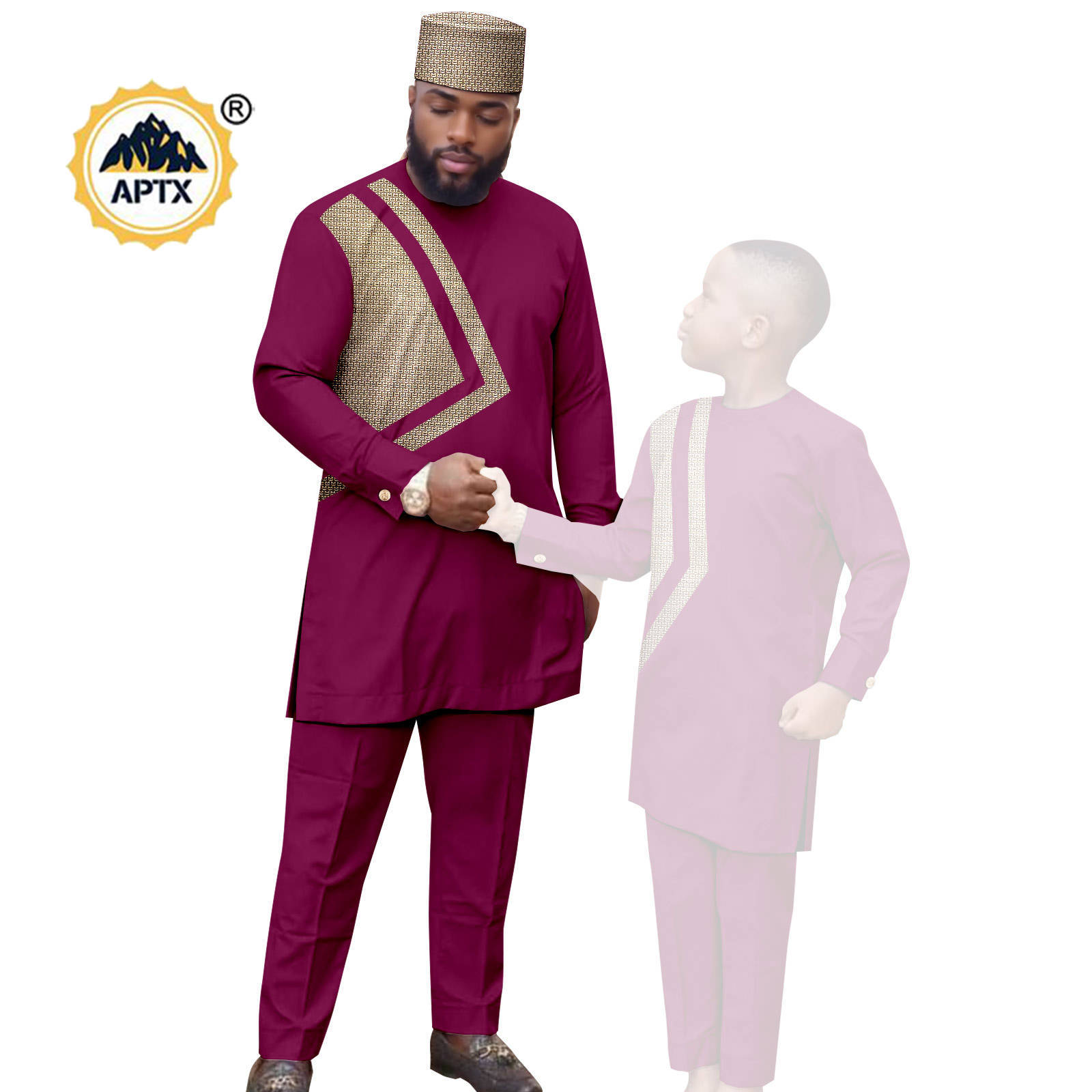 African Clothes for Family Dashiki Men Outfits Hat Top Shirt and Pant Sets Bazin Riche Father and Son Children Outwear 24F024