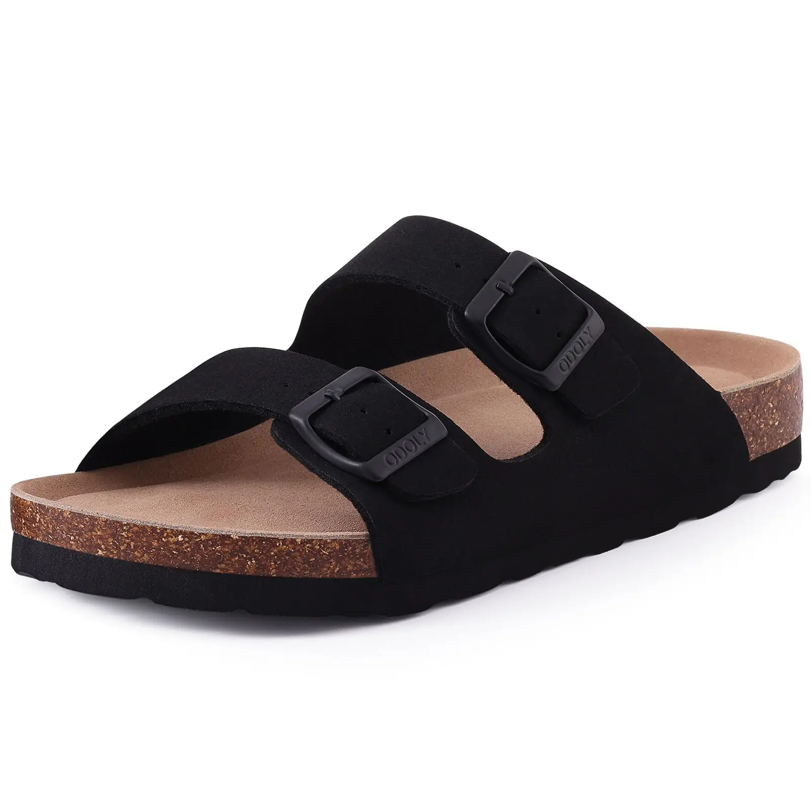 Eyriphy Summer Fashion Flat Slide with Arch Support Unisex Cork Sole Sandals Men and Women's Double Buckle PVC Material Slippers