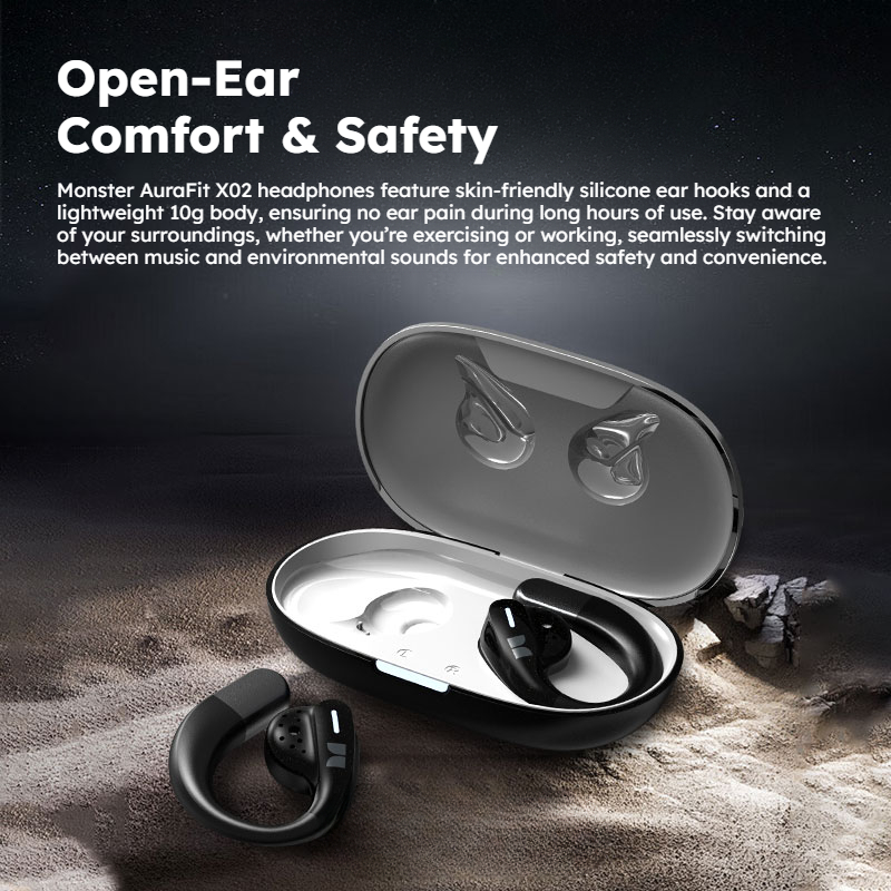 Monster AuraFit X02 Open Ear Bluetooth 5.4 Earphones 360° Stereo Sound Air Conduction Headphones OWS Bluetooth Ear Hook Ear Buds