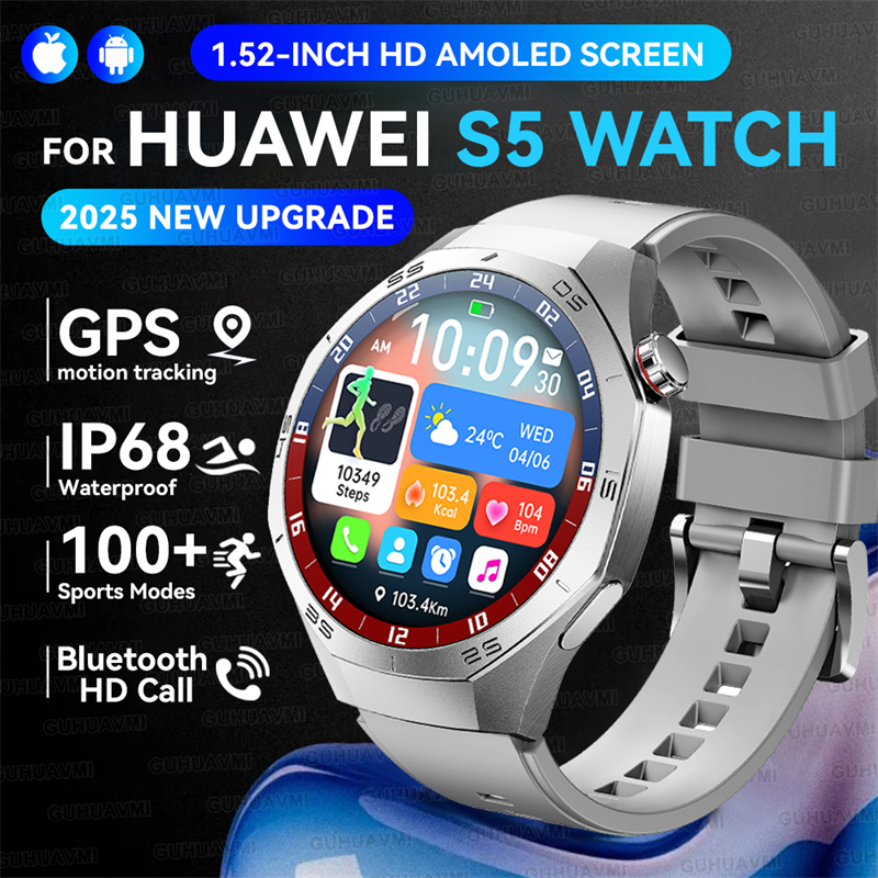 2025 New GUHUAVMI GT5 Pro Smart Watch Men HD AMOLED Screen GPS Motion trajectory HeartRate Bluetooth Call 1.52" SmartWatch IP68