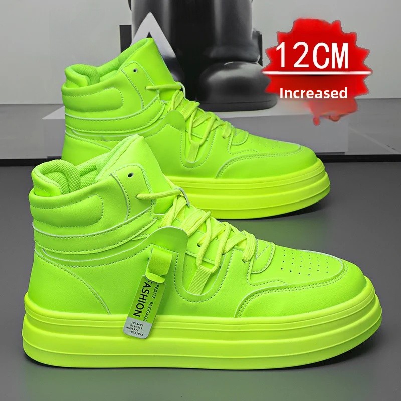 New Autumn/Winter Men's Casual Sneakers 12cm Increased Height 10cm Thick Sole White Shoes High Top Rubber Base Male Footwear
