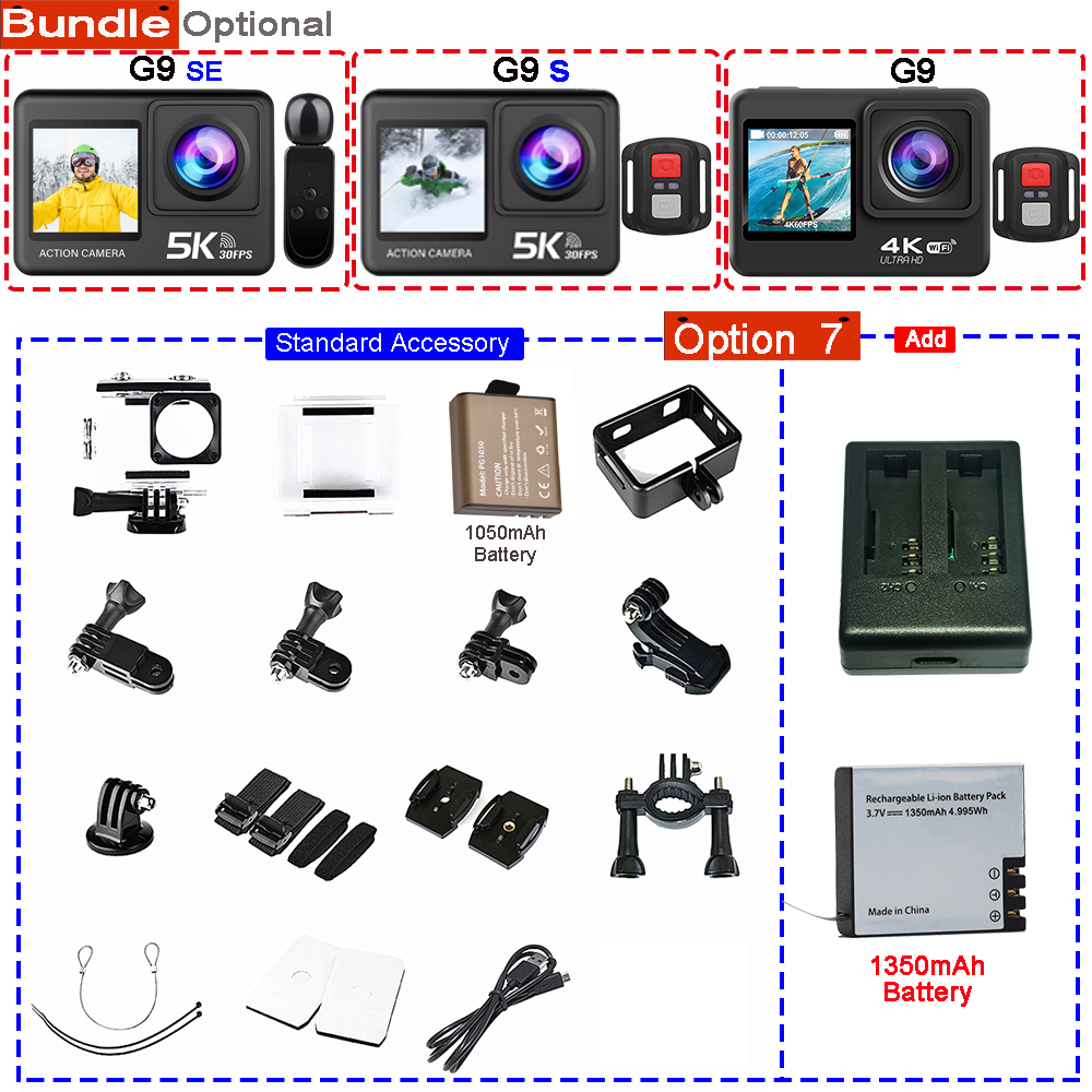 Action Camera 5K 4K60FPS 50MP 2.0 Touch EIS Pre-Record Wireless Mic Wi-Fi 170D DVR Webcam Waterproof 30M 5X Zoom Sports Camera