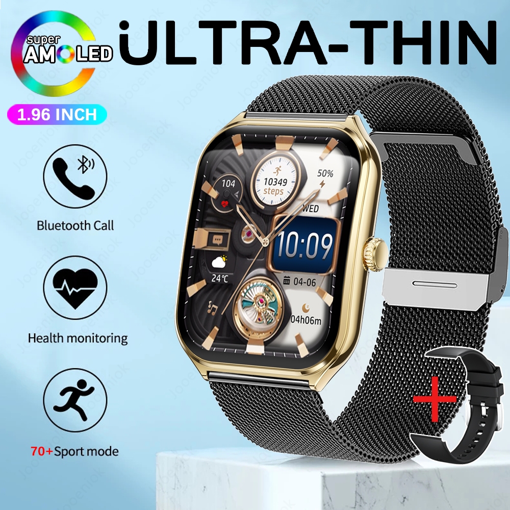 2025 New 7.5MM Ultra Thin Smart Watch Men 1.96"AMOLED Screen Always Show Time Heart Rate Sport Waterproof BT Call Smartwatch