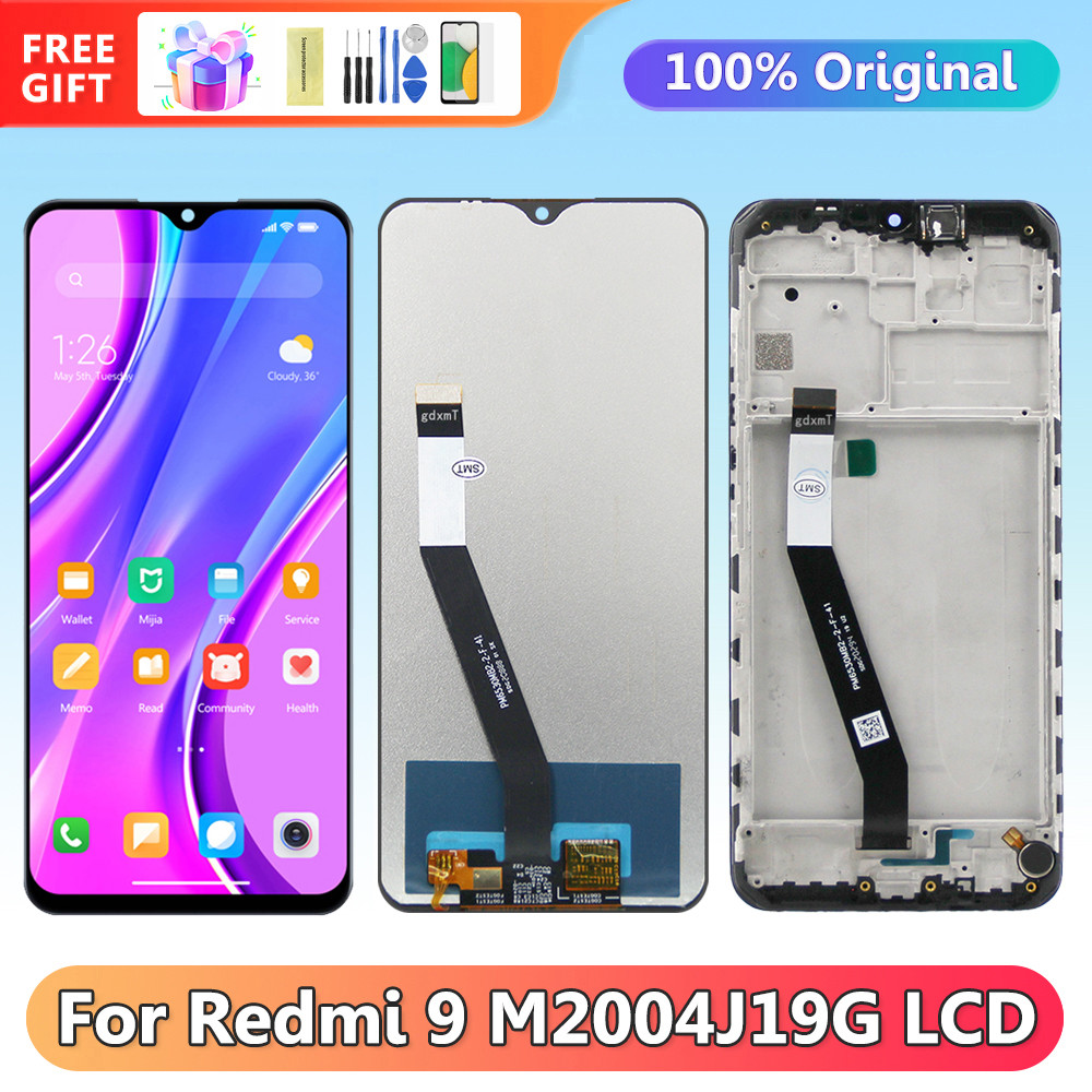 6.53" Redmi 9 Display Screen with Frame, for Xiaomi Redmi 9 M2004J19G M2004J19C Lcd Display Digital Touch Screen wtih Frame
