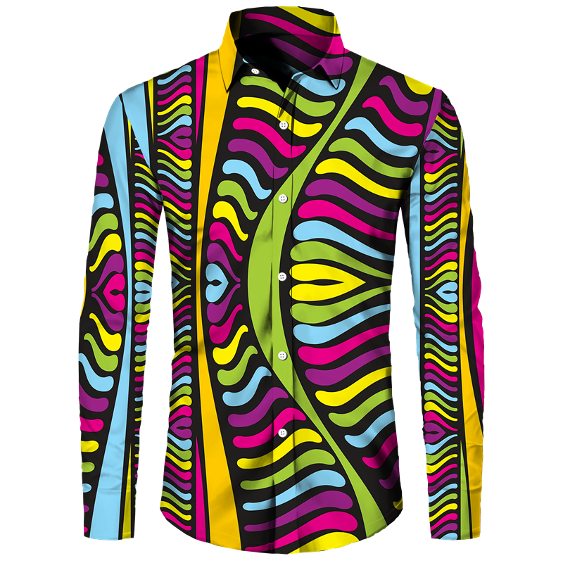 African Ethnic Pattern Hawaiian Shirts For Men Retro Drum 3D Printed Blouse Autumn Fashion Casual Loose Aloha Shirts Long Sleeve