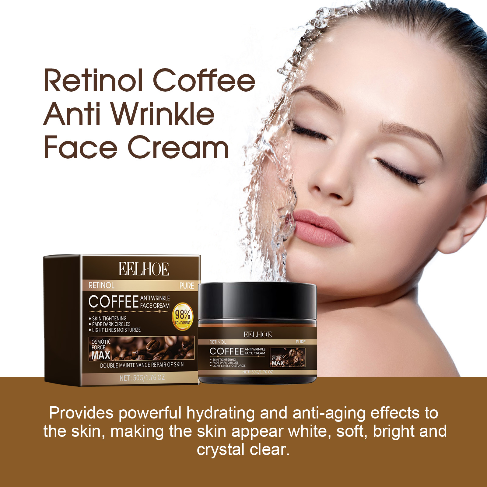 Retinol Coffee Face Cream Moisturizing Nourishing Repair Face Damaged Brighten Facial Cream Beauty Healthy Skin Care Product 50g