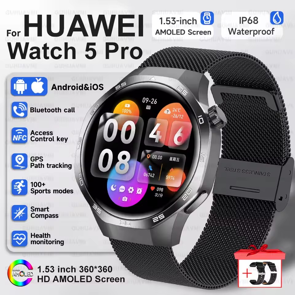 2025 Guhuavm Watch GT5Pro Smart Watch Men HD AMOLED Screen GPS Tracker Bluetooth Call Health Waterproof Smartwatches Heart Rate