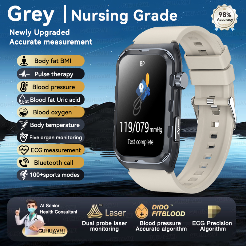 2025 New Nursing Grade ECG+PPG Pulse therapy Smartwatch Men Blood lipid Uric acid Bluetooth call Health Bracelet For Android iOS