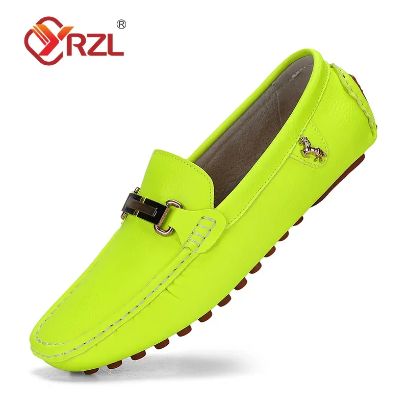 YRZL Shoes Men Handmade PU Leather Loafer Casual Driving Flats Slip-on Shoes Luxury Comfy Moccasins White Loafers Shoes for Men
