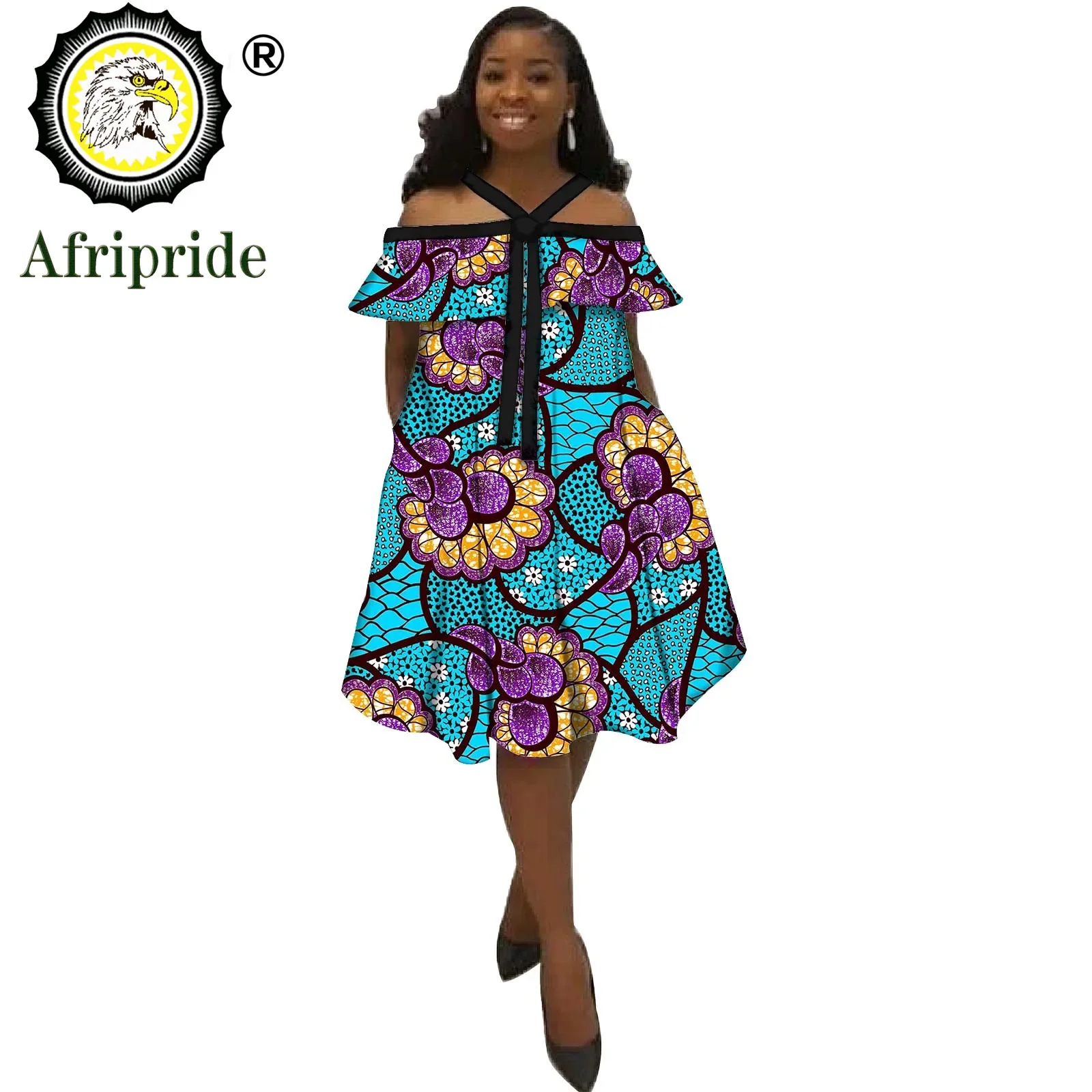 African Dresses for Women's Explosion Models Spring Positioning Printing Ethnic Skirt with Bow Tie AFRIPRIADE S1925027