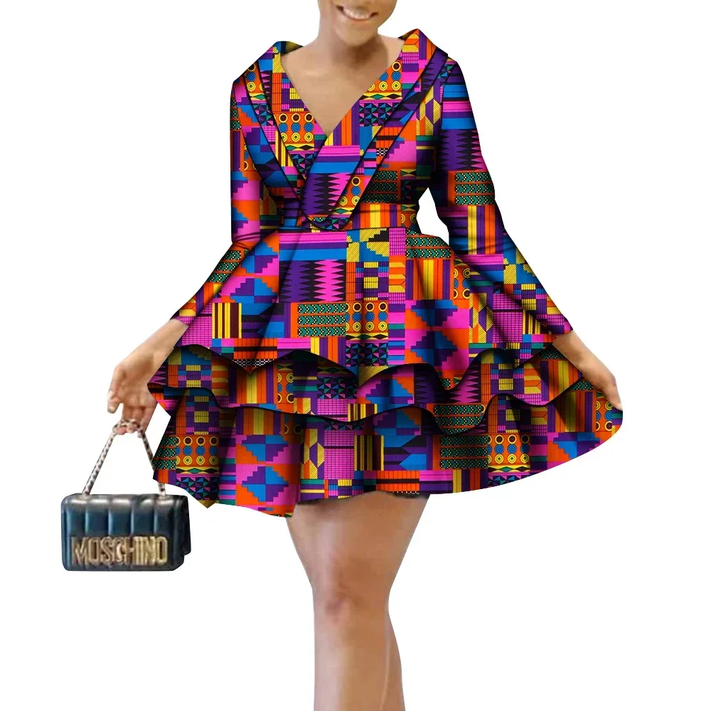 African Dresses for Women Floral Print Multi-layer Dresses Casual Girls Dress Dashiki Outfit Fashion African Clothes Wy9314