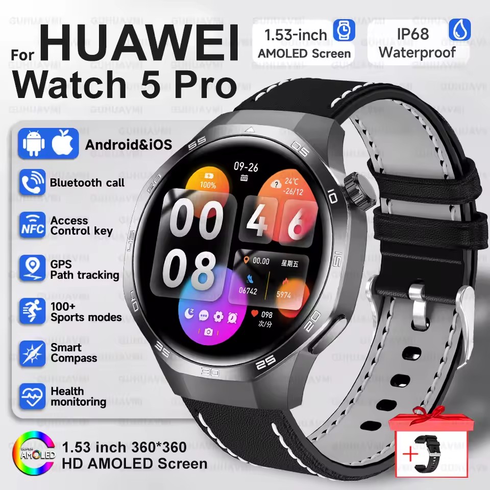 2025 Guhuavm Watch GT5Pro Smart Watch Men HD AMOLED Screen GPS Tracker Bluetooth Call Health Waterproof Smartwatches Heart Rate