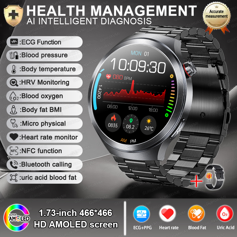 2025 New Health detection ECG+PPG Uric Acid Blood Oxygen Body Analysis Smart Watch Clock Bluetooth BT Call Smart Watch Men