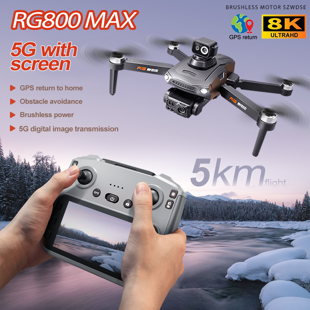 New RG800 Max GPS Drone 8K Professional HD Dual Camera 5KM Photography 5G Brushless FPV Foldable Large Screen RC Quadcopter Toys