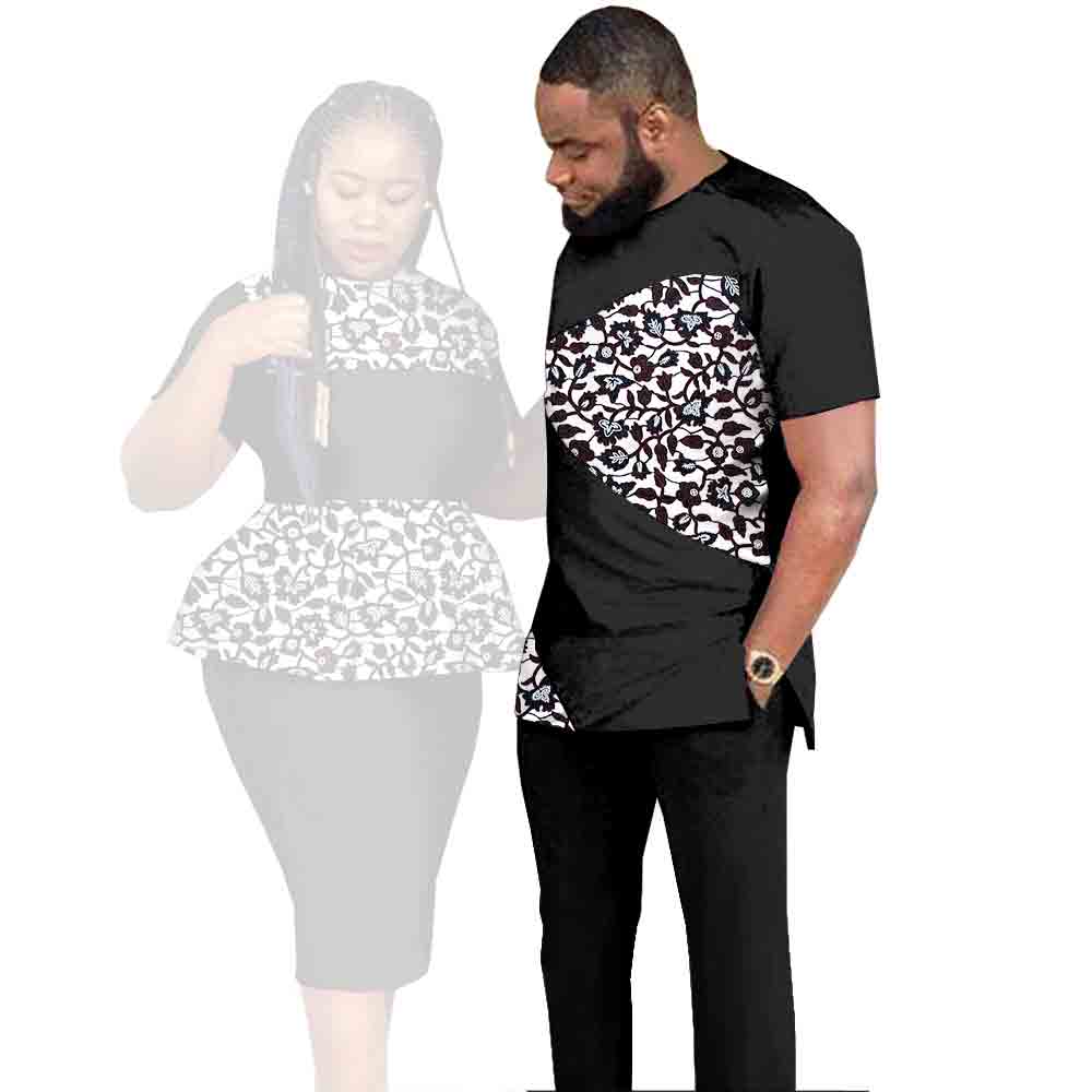 African Clothes for Couples Dashiki Women Patchwork Print Dresses Matching Men Outfit Top and Pants Sets Love Party Wear S20C010