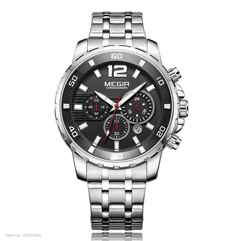 Megir Men's Gold Stainless Steel Quartz Watches Business Chronograph Analgue Wristwatch for Man Waterproof Luminous 2068GGD-2N3