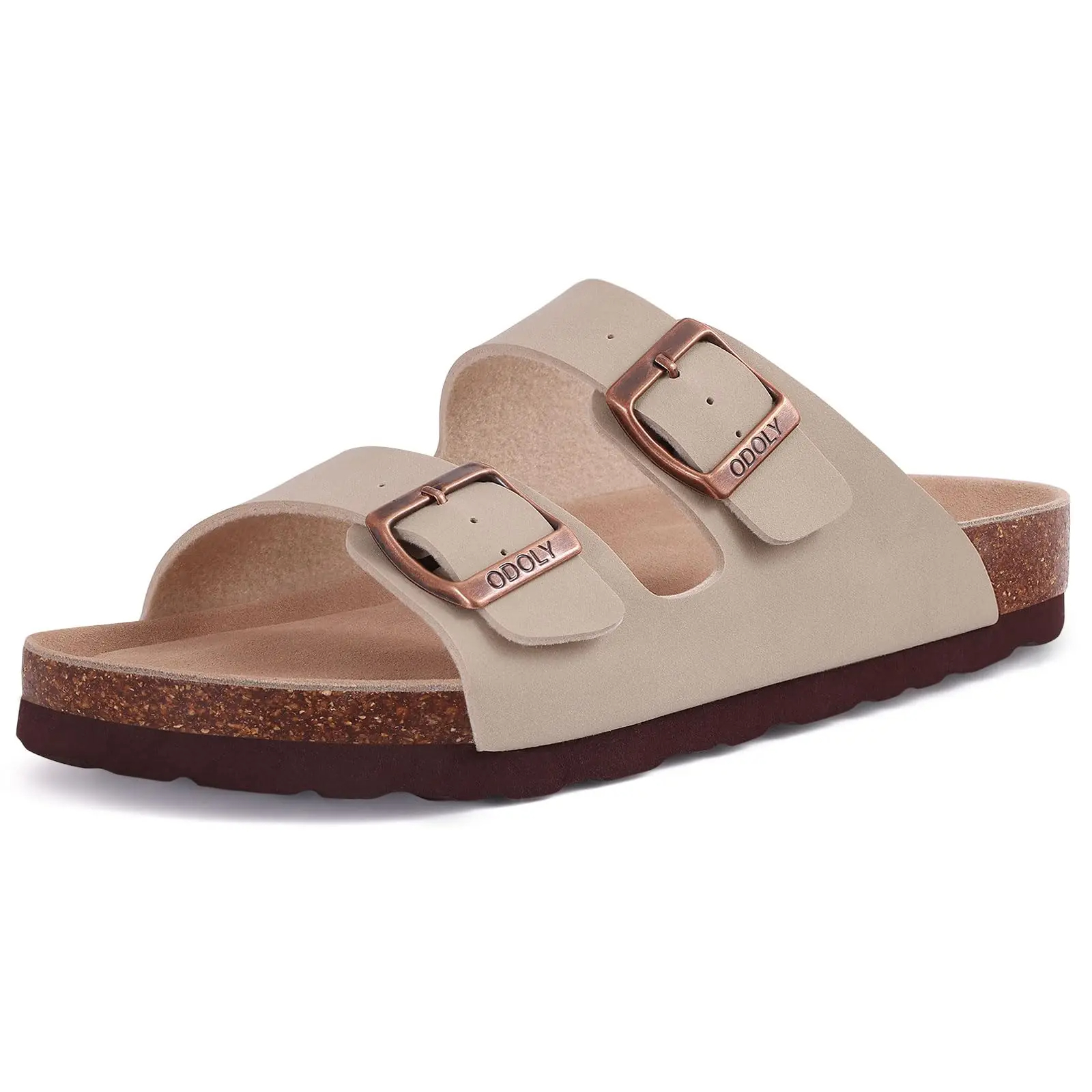 Eyriphy Summer Fashion Flat Slide with Arch Support Unisex Cork Sole Sandals Men and Women's Double Buckle PVC Material Slippers
