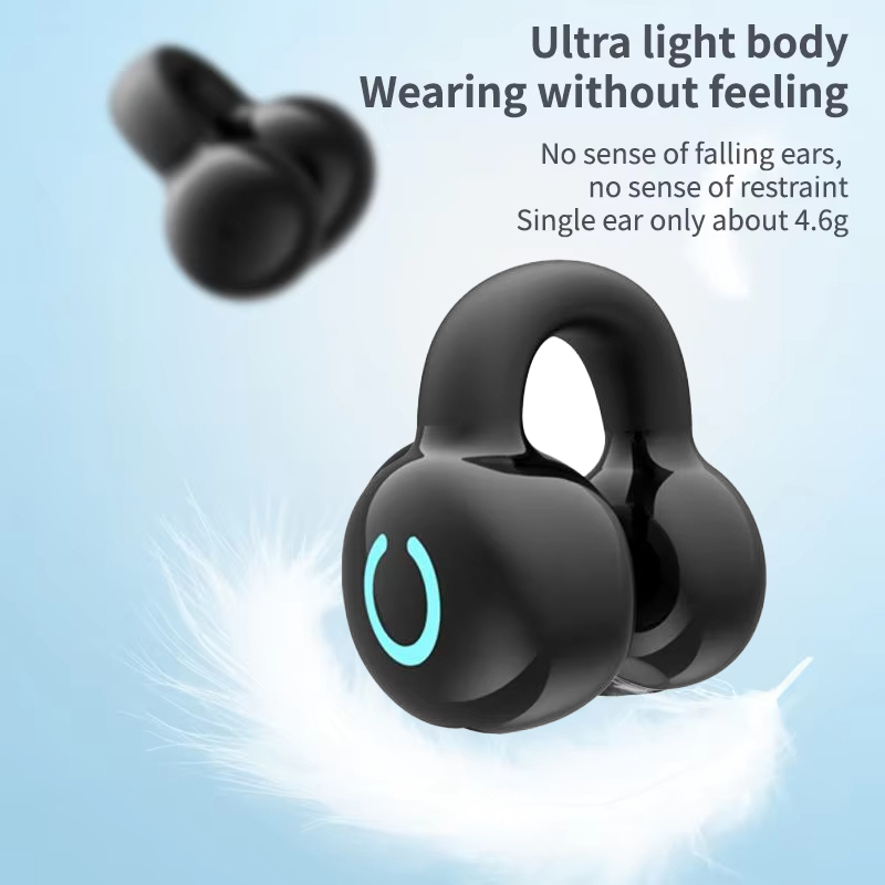 Wireless Bluetooth Earphone Single Ear Bone Conduction Earphone Clip Ear Music Noise Cancelling HD Call Sports Gaming Earphone