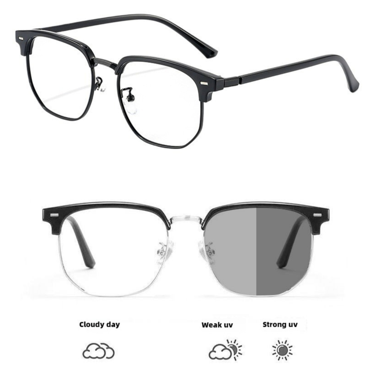 Photochromic Anti Radiation Glasses  Metal Eyeglasses Frames Transition Anti Blue Light 2 in 1 Eyewear