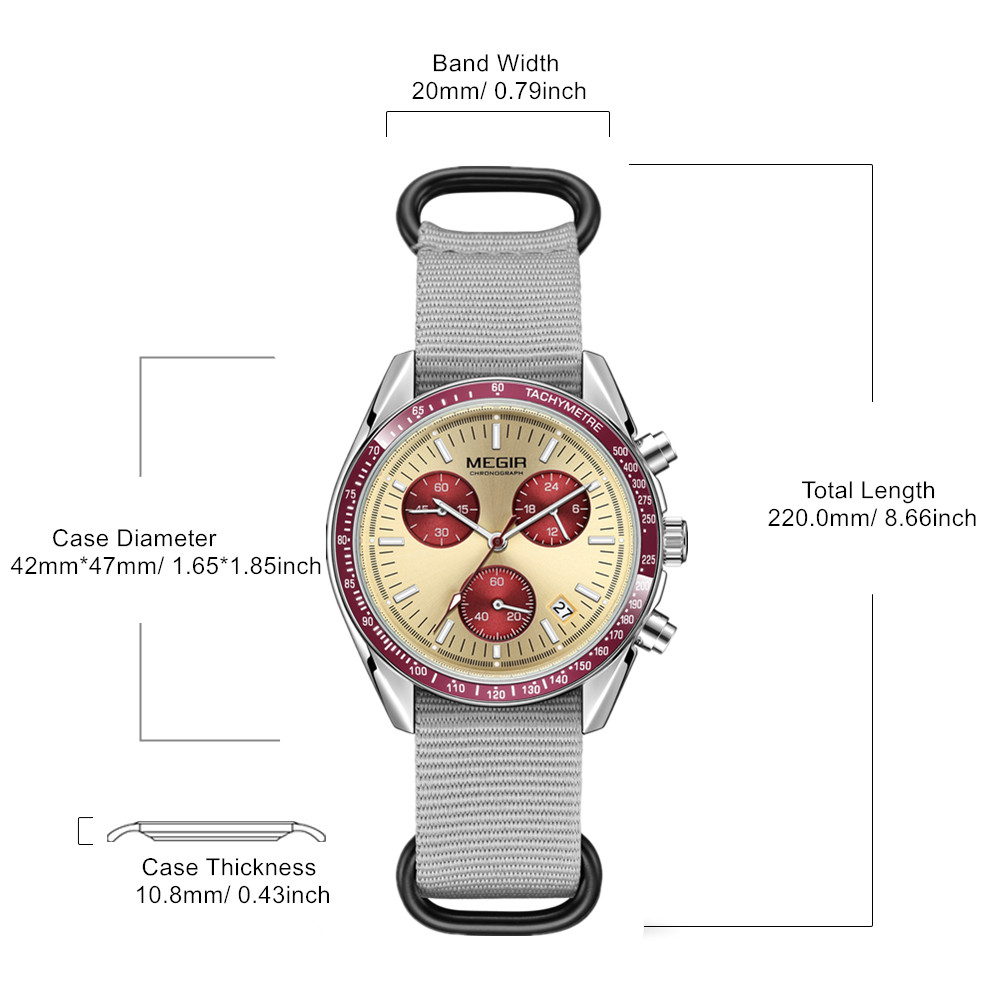MEGIR Men's Watch Fashion Canvas Sports Wristwatch Waterproof Quartz Military Chronograph Date 24-hour Display Reloj Hombre 2247