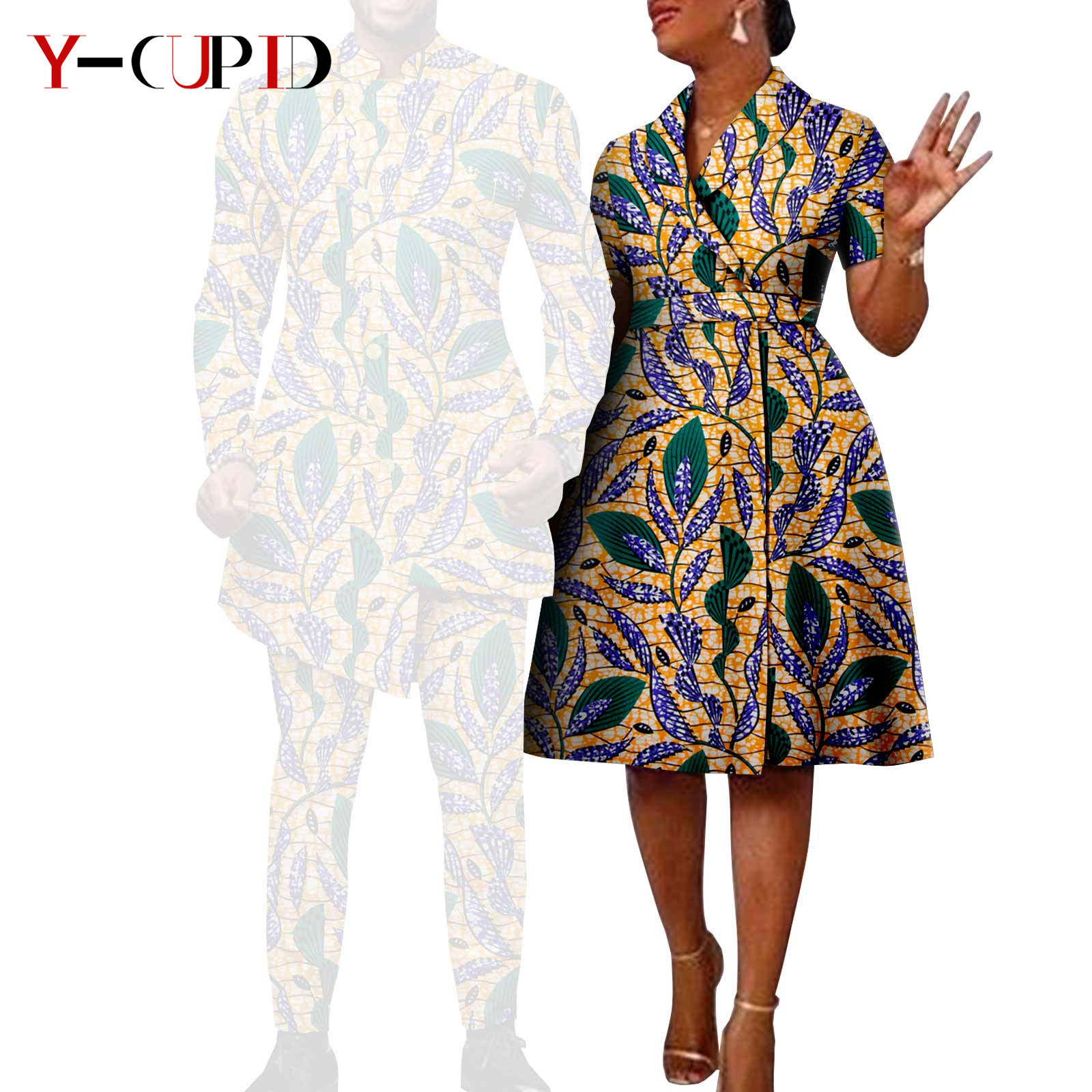 African Suits for Men Single Breasted Fit Jackets Matching Couple Outfits Bazin Riche Dashiki Print Dresses Trench Coats Y23C007
