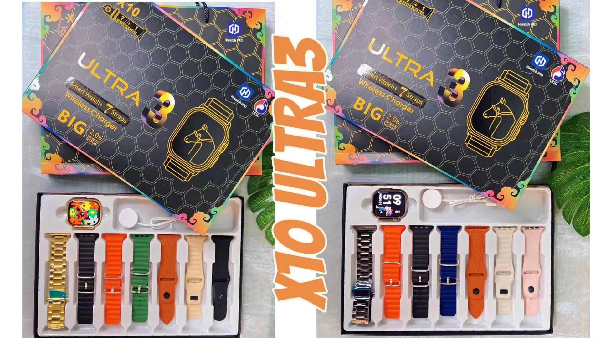 7 in 1 Strap Smart Watch X10ultra 3 Bluetooth Phone Call Smartwatch Waterproof DIY Watch Faces for men women Gold Watch 2025 new