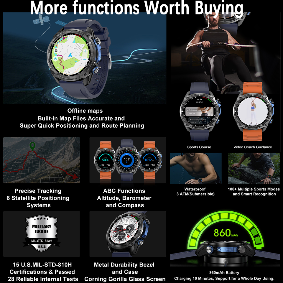 NEW 2025 GPS Smart Watch with Offline Maps 4GB Memory Video Player Military Sports Smartwatch Men 30m Swimming Waterproof AMOLED