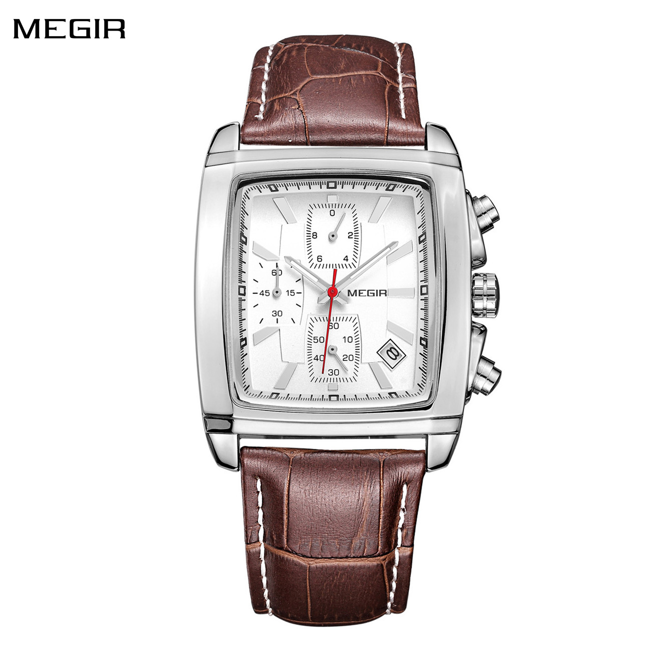 MEGIR Watch Men Business Wristwatch Rectangle Quartz Military Watches Waterproof Luminous Leather Casual Clock Reloj Hombre 2028