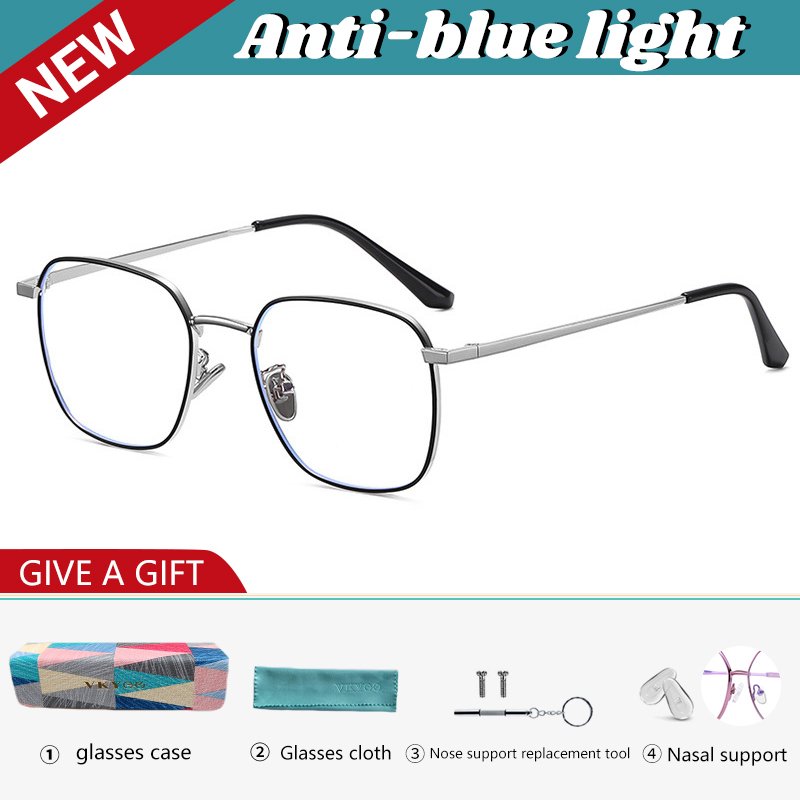 VICKY Simple Classic Geometric Frame Square Design Men's and Women's Anti-Blue Light Glasses Customizable Prescription 18322